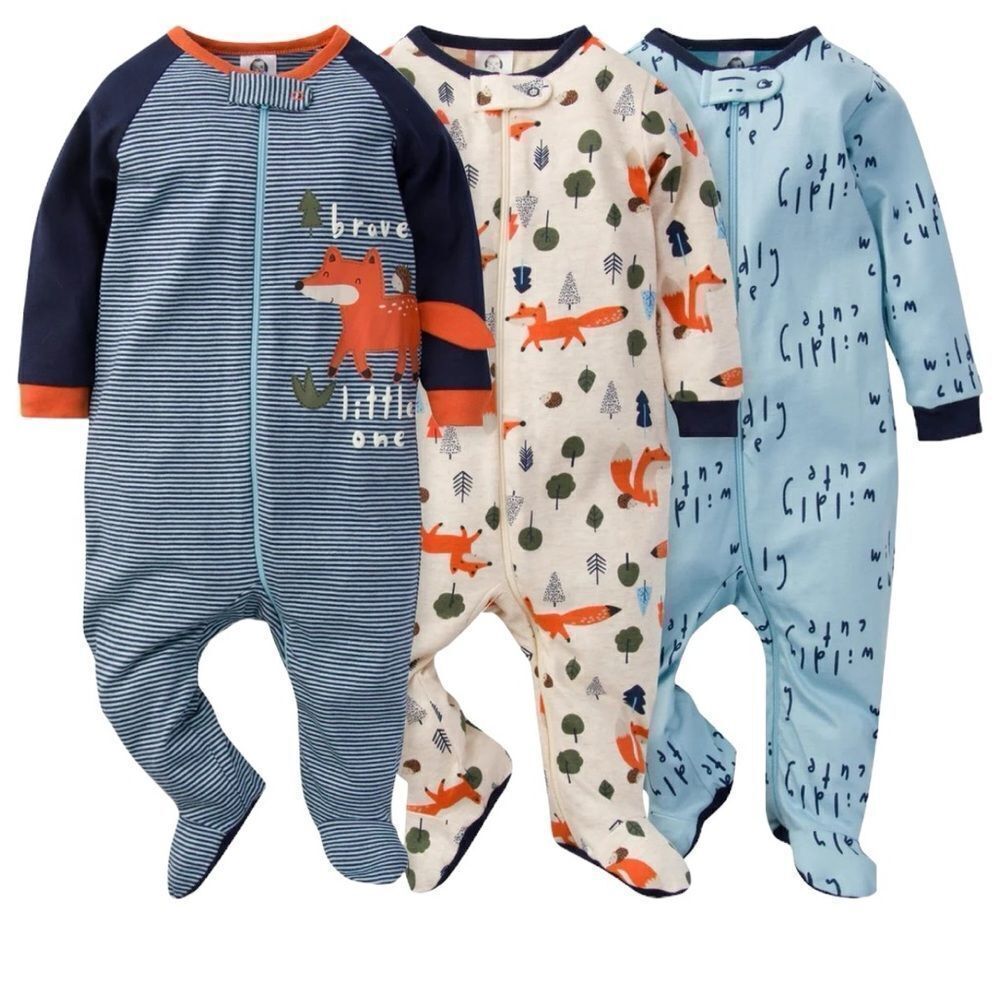 115- 3 ONESIE SLEEPERS BY GERBER, 0-3 months